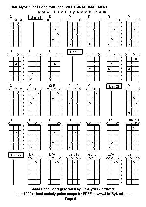 Chord Grids Chart of chord melody fingerstyle guitar song-I Hate Myself For Loving You-Joan Jett-BASIC ARRANGEMENT,generated by LickByNeck software.